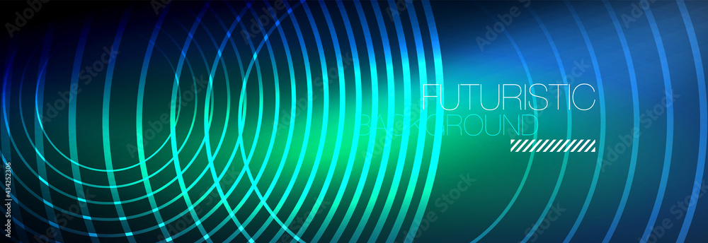 Dark abstract background with glowing neon circles. Trendy layout template for business or technology presentation, internet poster or web brochure cover, wallpaper Dark abstract background with glowing neon circles. Trendy layout template for business or technology presentation, internet poster or web brochure cover, wallpaper