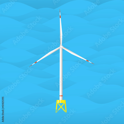 Wind generator in the sea. Offshore windmill.
