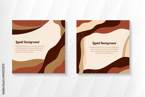 Vector set of minimal square backgrounds with organic abstract shapes and sample text in pastel colors. multicolored pastel brown and red colors. Liquid style. 