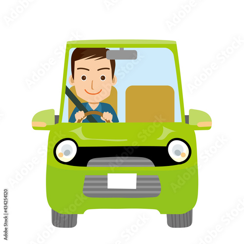 可愛らしい自動車ドライブのイラスト正面　若者男性男の子