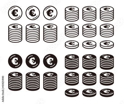 ユーロ記号の入ったコインのアイコンセット　黒