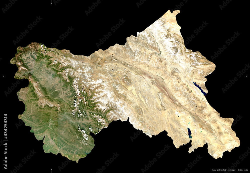 Obraz premium Jammu and Kashmir, India - black solid. Sentinel-2 satellite