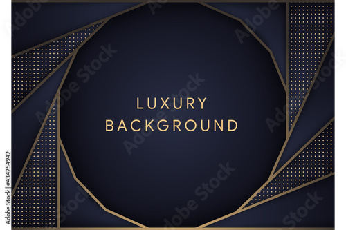 Abstract luxury background template design use gold and blue gradient colors. polygonal shape as place for text. dot pattern element.