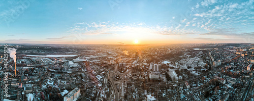 Aerial drone view of Chisinau at sunset, Moldova photo