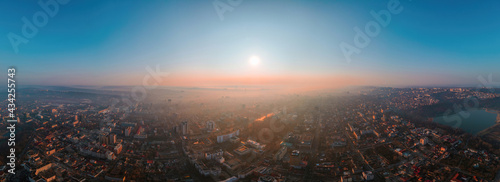 Aerial drone view of Chisinau at sunrise, Moldova photo