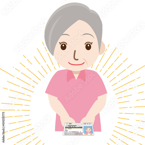 運転免許証の返納のイラスト　老人高齢者シニア女性お婆さん