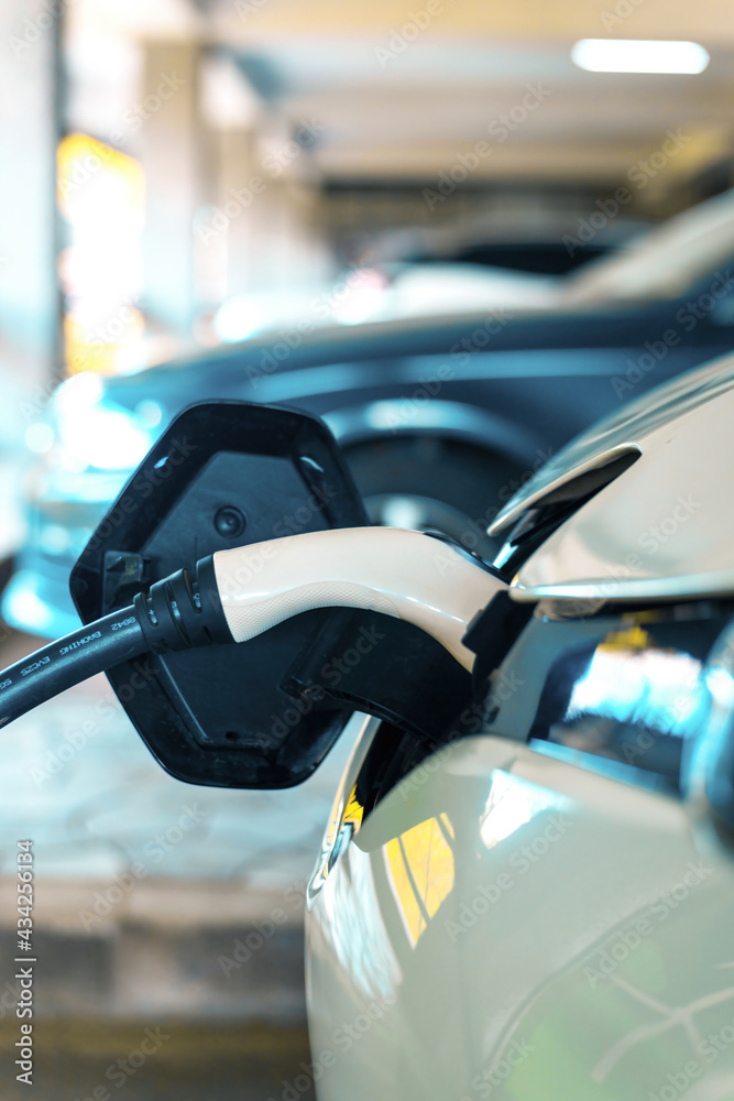 Plugged charger into an electric car Plugged charger into an electric car