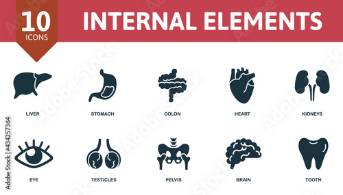 Internal Elements icon set. Contains editable icons internal organs theme such as liver, colon, kidneys and more.