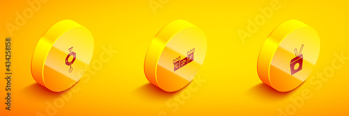 Set Isometric Chinese paper lantern, Great wall of China and Noodles box and chopsticks icon. Vector