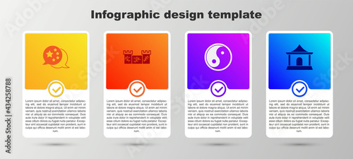 Set China flag, Great wall of, Yin Yang and Chinese house. Business infographic template. Vector