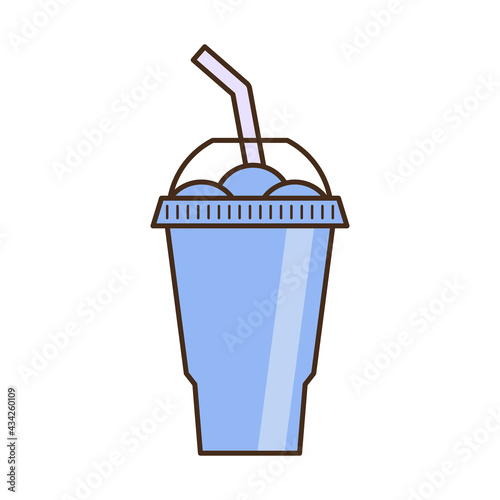 Vector slush drink isolated icon. Cartoon ice cup (Frozen Drink). Emoji clipart drawing of tropical smoothie shake.