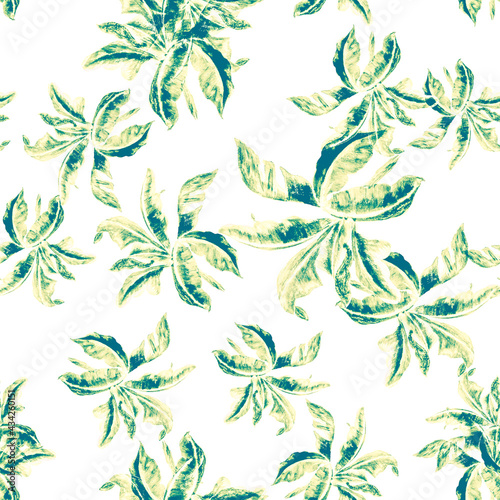 Organic Banana Leaf Backdrop. Natural Isolated Wallpaper. Seamless Illustration. Pattern Foliage. Watercolor Wallpaper. Tropical Garden. Botanical Texture. Art Decor.