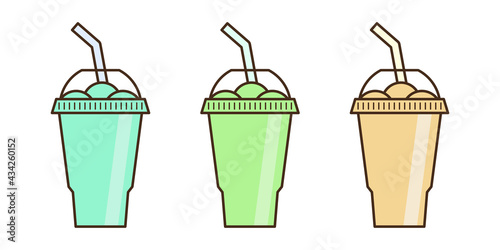 Vector slush drink isolated icon. Cartoon ice cup (Frozen Drink). Emoji clipart drawing of tropical smoothie shake.