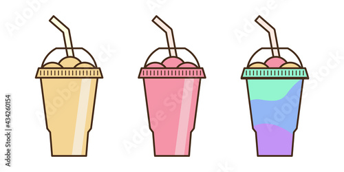 Vector slush drink isolated icon. Cartoon ice cup (Frozen Drink). Emoji clipart drawing of tropical smoothie shake.