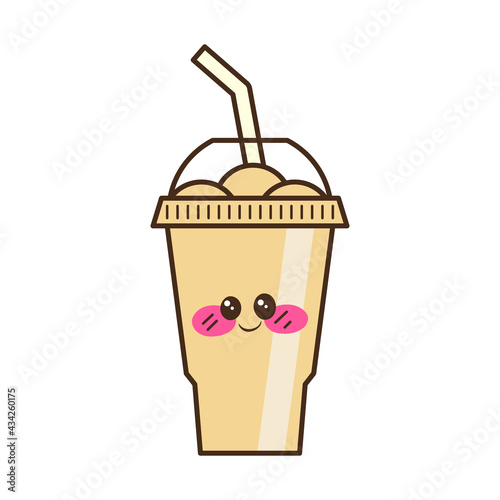 Vector slush drink isolated icon. Cartoon ice cup (Frozen Drink). Emoji clipart drawing of tropical smoothie shake.
