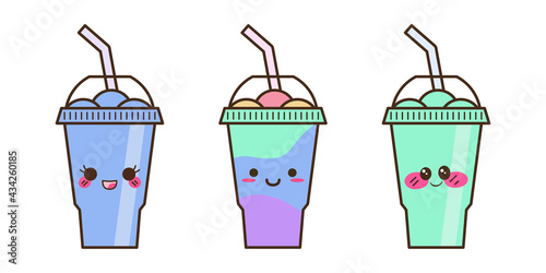 Vector slush drink isolated icon. Cartoon ice cup (Frozen Drink). Emoji clipart drawing of tropical smoothie shake.