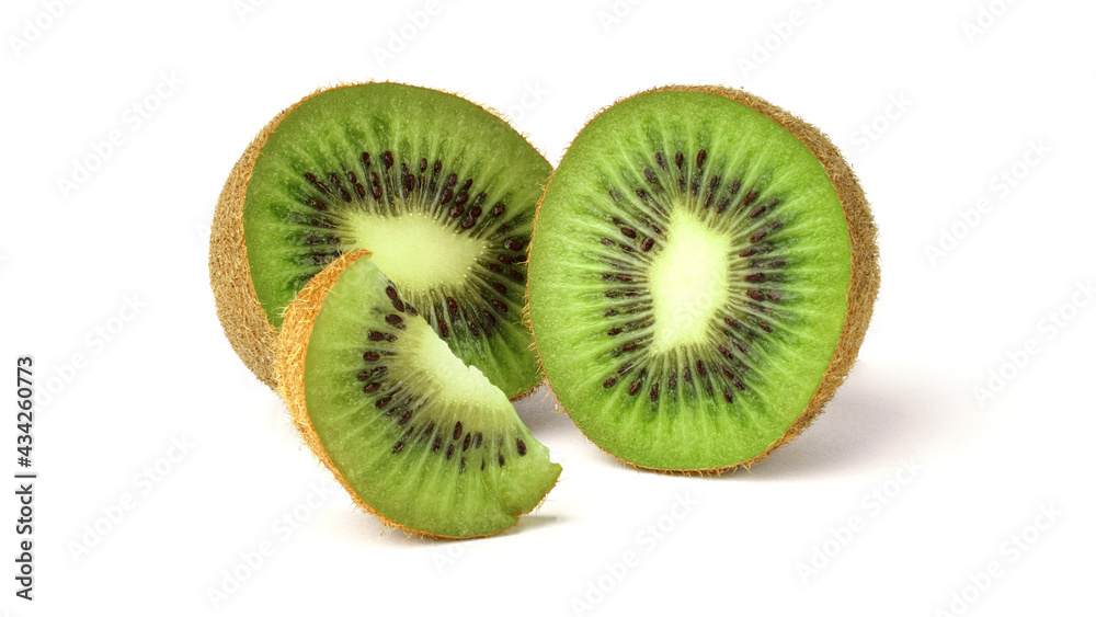 juicy kiwi sliced into slices isolated on white background. juicy kiwi sliced into slices isolated on white background.