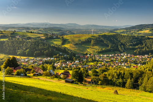 Beskid Sądecki on a warm summer afternoon. Natural views with beautiful landscapes. photo