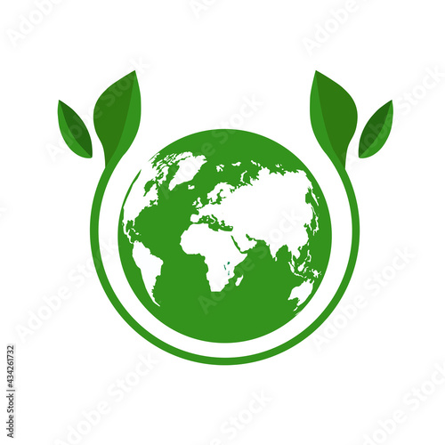 Green Planet With Leaves Symbol