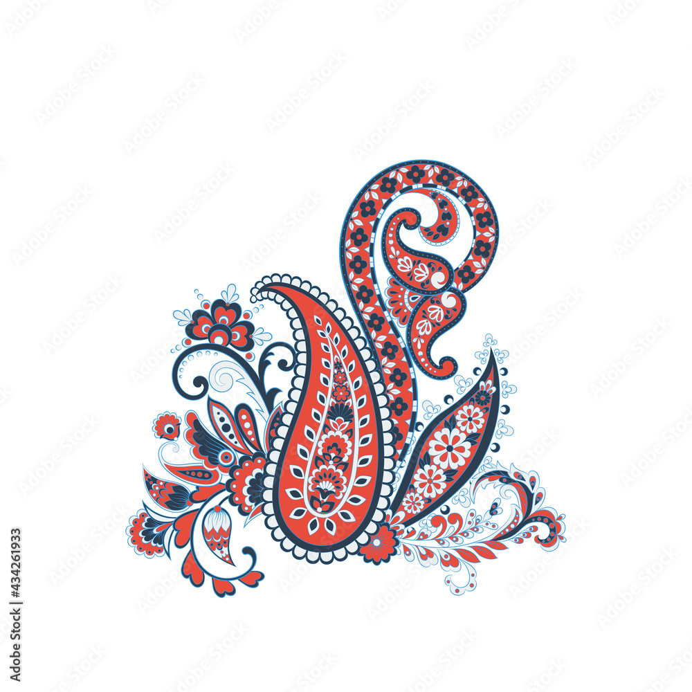 Paisley vector isolated pattern. Vintage floral illustration in batik style