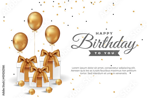 happy birthday greeting template with balloon and gift box