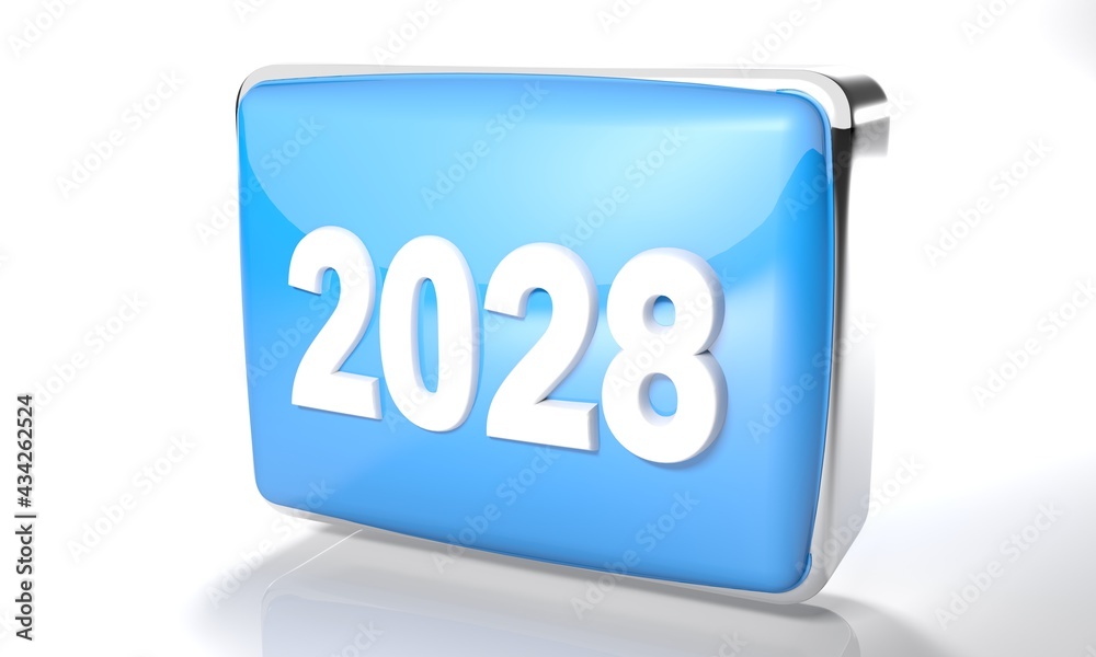 2028 glossy blue box on white background - 3D rendering illustration 2028 glossy blue box on white background - 3D rendering illustration