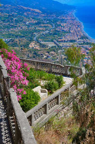 Forza d'Agrò in Sicily, view to the coast of the town Sant'Alessio Siculo, shooting location of some scenes of The Godfather movie 