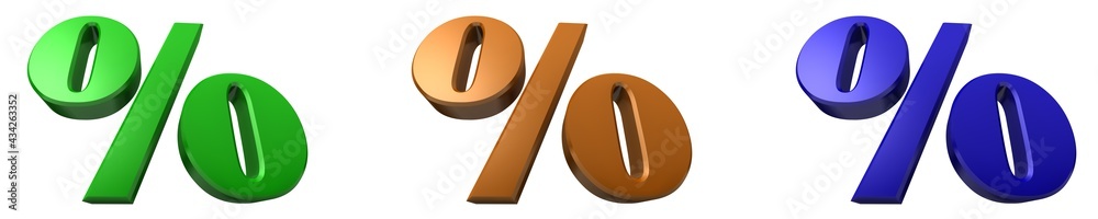 Percent sign symbol green orange blue 3d Percent sign symbol green orange blue 3d