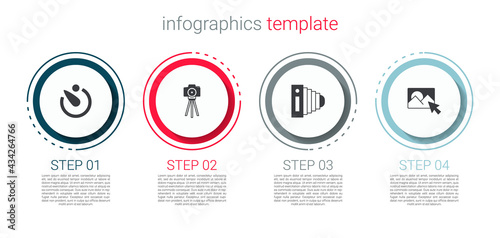 Set Camera timer, Photo camera, and retouching. Business infographic template. Vector
