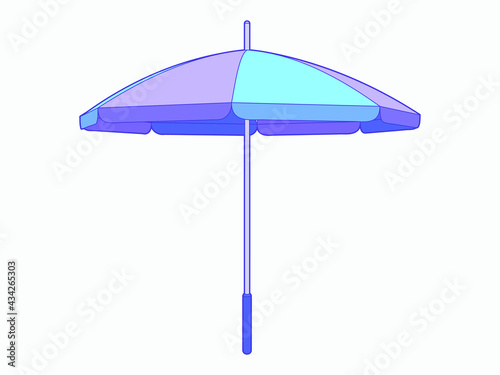 Vector isolated illustration of beach umbrella made in cartoon style. Summer vacation accessory for sun protection and good rest on the ocean shore. Blue and lilac colors.
