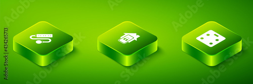Set Isometric Mobile with smart home, Smart bathroom scales and Electric extension cord icon. Vector