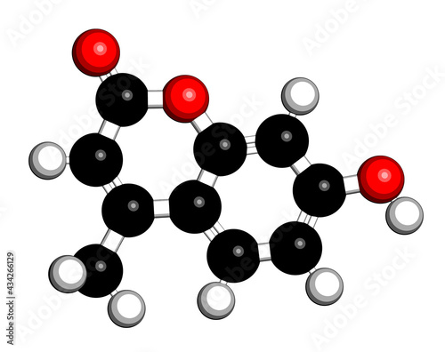 Hymecromone drug molecule. 3D rendering.