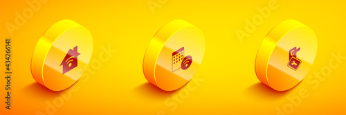 Set Isometric Smart home with wi-fi, Air humidifier and Digital door lock icon. Vector