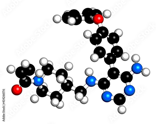 Evobrutinib drug molecule. 3D rendering.