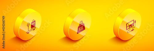 Set Isometric Scale with suitcase, Weight and Multimeter, voltmeter icon. Vector