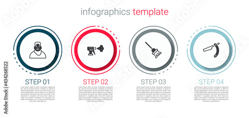 Set Client in barbershop, Hairdresser pistol spray bottle, Mop and Straight razor. Business infographic template. Vector