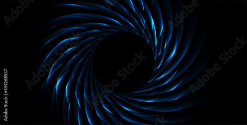 Dark blue neon glow round lights logo vector design. Abstract hi-tech futuristic background
