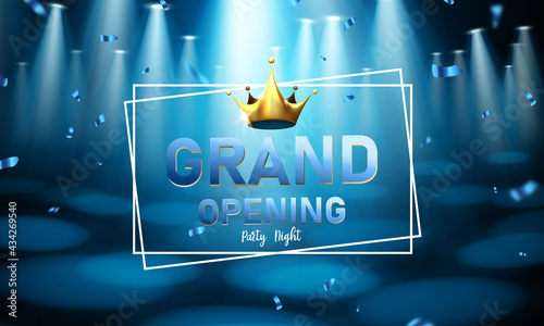 blue background. Grand opening event design. luxury greeting rich card.