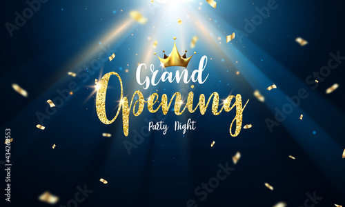 blue background. Grand opening event design. luxury greeting rich card.