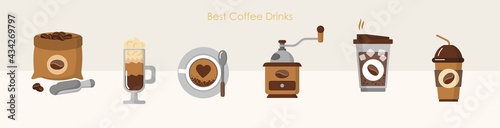 Best coffee set with cups of hot aroma drink