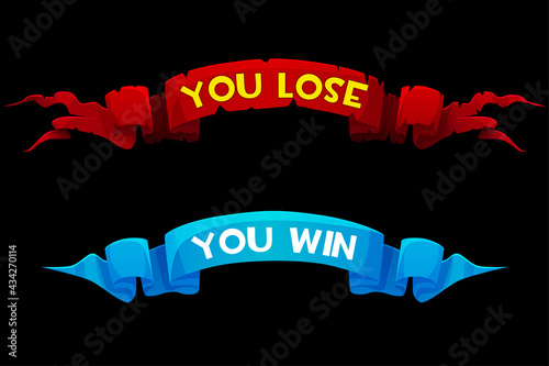 You lose, win, Defeat inscriptions on the award ribbons for the game ui.