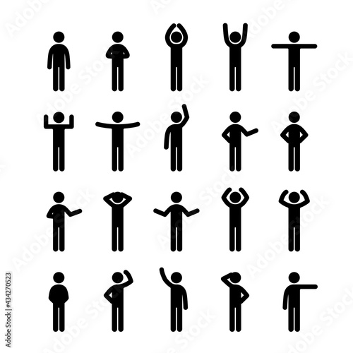 Humfn body different poses stick figure people pictogram icon set. Symbol sign. Infographics people set.	

