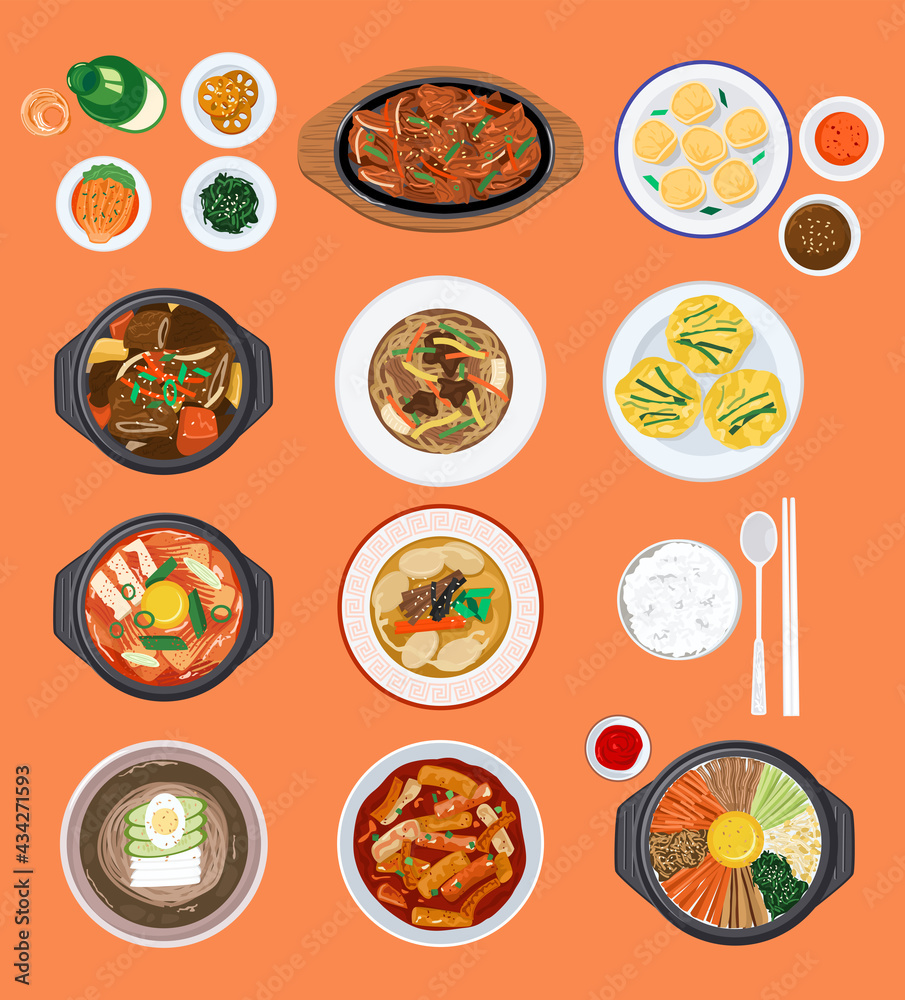 Food background, Top down view variety of Korean food Food background, Top down view variety of Korean food