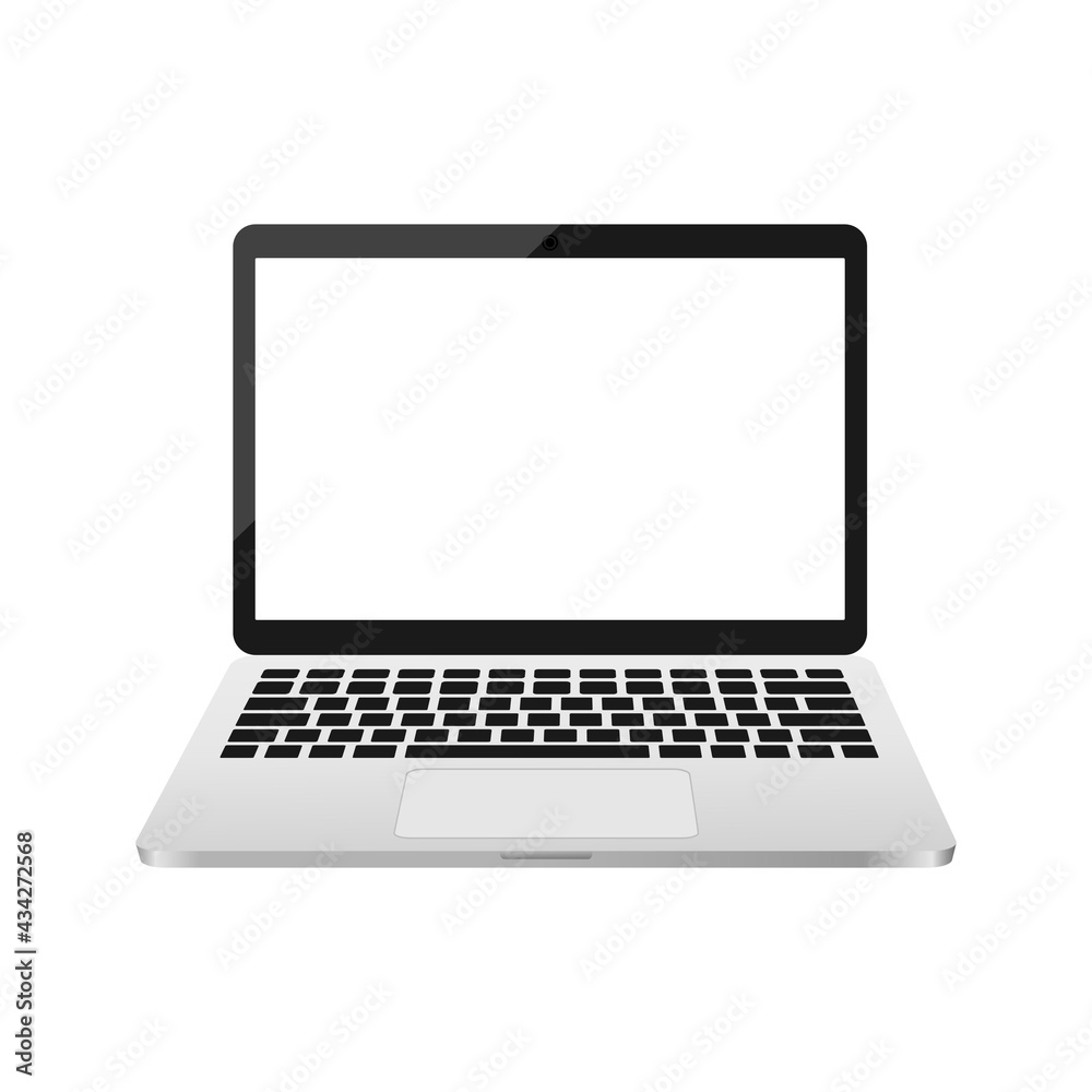 Laptop with empty white screen. Portable 3d realistic computer device. Modern digital technology blank with copy space concept. Vector isolated on white Laptop with empty white screen. Portable 3d realistic computer device. Modern digital technology blank with copy space concept. Vector isolated on white