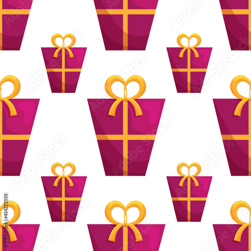 Seamless pattern with flat gift boxes on white.