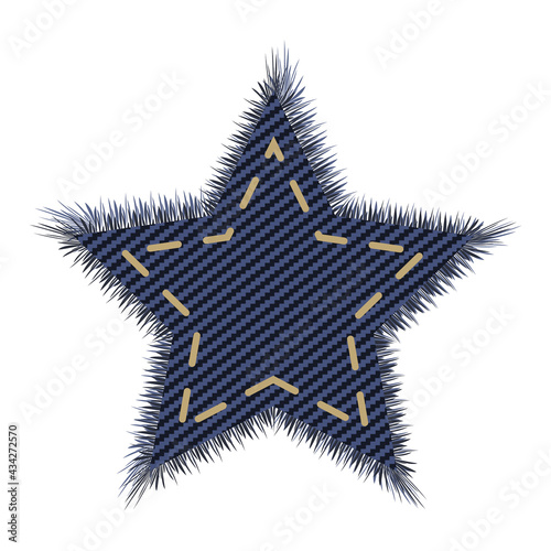 Jeans star shape isolated. Denim patch vector object for sale label. Blue tag patchwork.