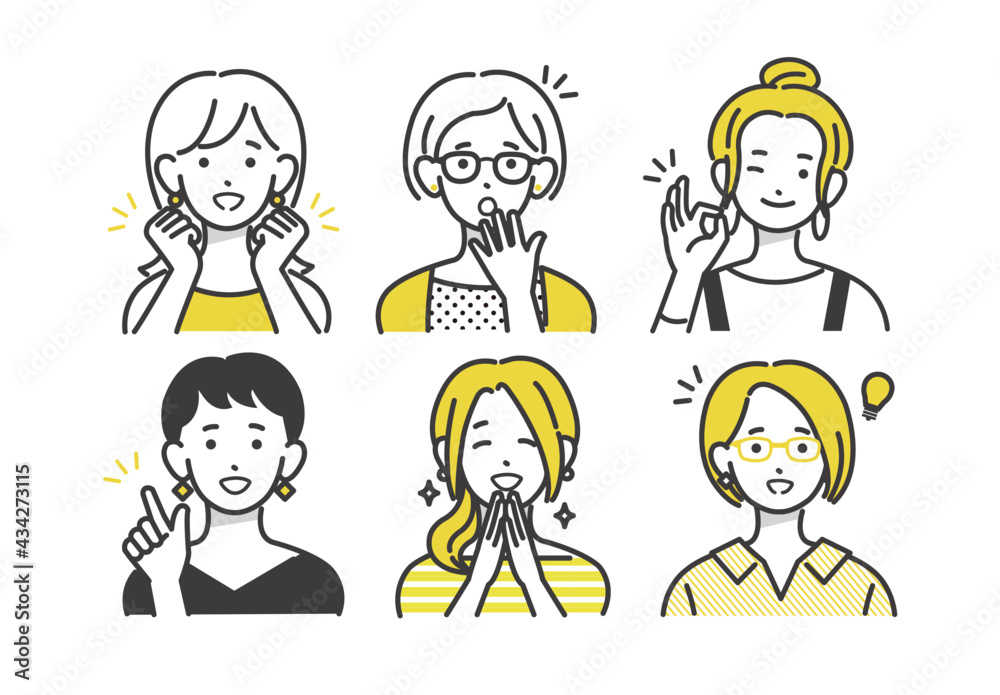 シンプルな女性の線画ベクターイラスト 素材 ポジティブ 嬉しい Stock Vector Adobe Stock