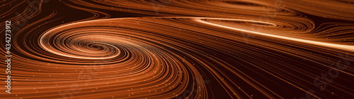 Abstract modern ultra wide background with smooth swirl lines creating vortex structures in a complex data stream. 3D rendering.
