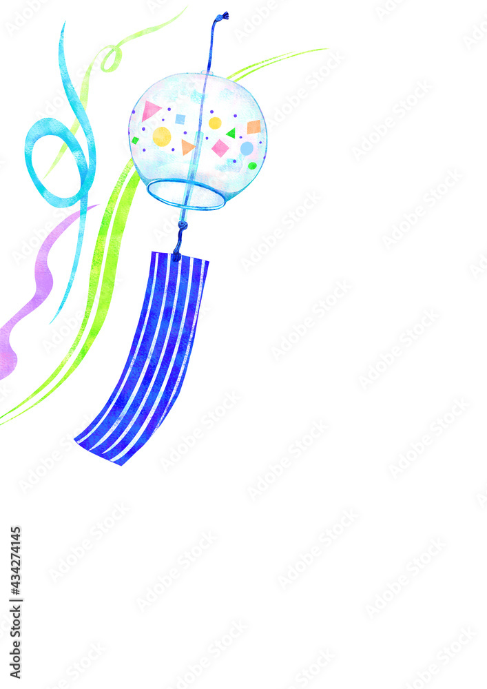 涼しげな風鈴の背景素材 Illustration background of  Japanese wind chime with copy space for text