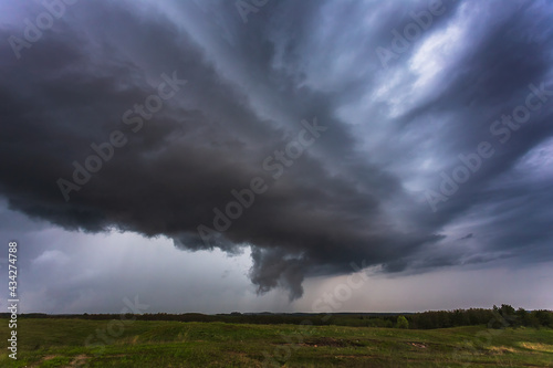 Severe thunderstorm clouds, landscape with storm clouds